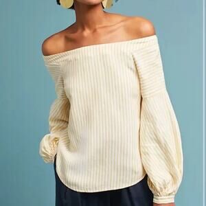 Anthropologie Maeve Yellow And White Striped off shoulder Top US 2